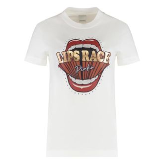 Pinko Pinko, Tops, Dames, Wit, M, Katoen, Cotton T-shirt met ronde hals