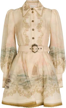 Zimmermann Rebellion Marine Printed Linen-blend Mini Shirt Dress - Multicoloured 1 - 4 (UK 16 / XL)