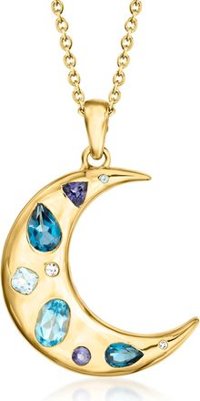 Ross-Simons Multi-Gemstone Moon Pendant Necklace With Lab-Grown Diamonds in 18kt Gold Over Sterling