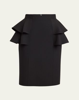 Valentino Garavani Tiered Peplum Midi Wool Skirt