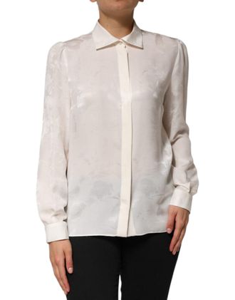 Dolce & Gabbana Womens White Silk Long Sleeves Collared Shirt Top