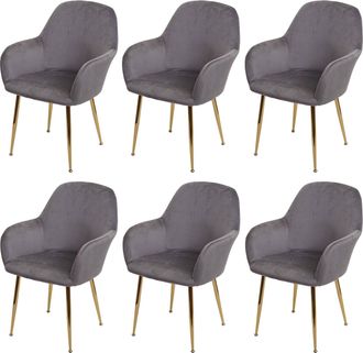 Hhg Hhg - Juego De 6 Sillas De Comedor 240, Silla De Cocina, Dise&ntilde;o Retro, Gris Terciopelo, Patas Doradas