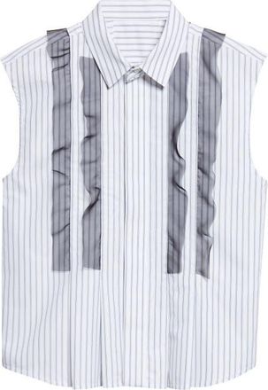 sacai Stripe Poplin & Chiffon Button-Up Shirt in Off White Stripe at Nordstrom, Size 2