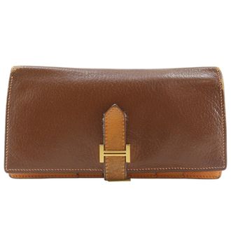 Herm&egrave;s Brown Chevre Leather Long Wallet (Bi-Fold) (Pre-Owned)