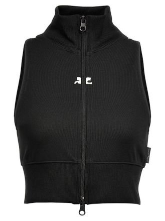 Courr&egrave;ges Black Logo Mock Collar Jacket