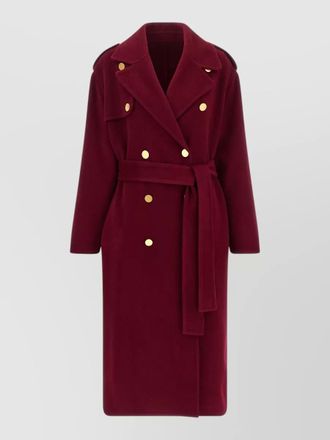 Alberta Ferretti wool coat belted waist epaulettes buttons