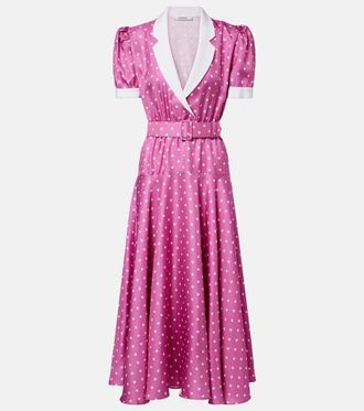 Rodarte Belted polka-dot silk twill midi dress
