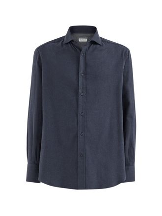 Brunello Cucinelli Flannel Chevron Shirt In Stretch Cotton