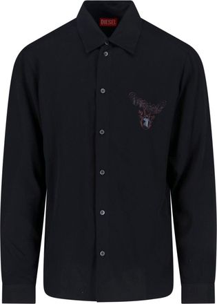 Diesel Black Viscose Long Sleeve Shirt