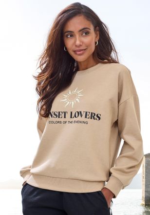 H.I.S Sweatshirt H.I.S, Damen, Gr. 32/34, camelfarben, Sweatware, Obermaterial: 60% Baumwolle, 40% Polyester, unifarben, bequem h&uuml;ftlang, Rundhals, Rippb&uuml;nd