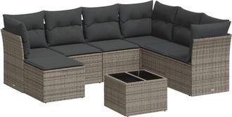 vidaXL Vidaxl - Set De Sof&aacute;s De Jard&iacute;n 8 Pzas Y Cojines Rat&aacute;n Sint&eacute;tico Gris
