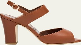 Manolo Blahnik Khiko Leather Peep-Toe Slingback Sandals