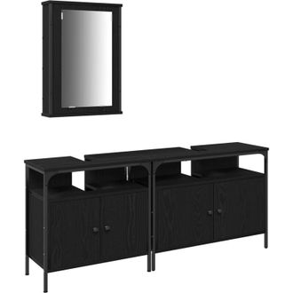 vidaXL Vidaxl - Juego De Muebles De Ba&ntilde;o De 3 Piezas En Madera Elaborada De Roble Negro