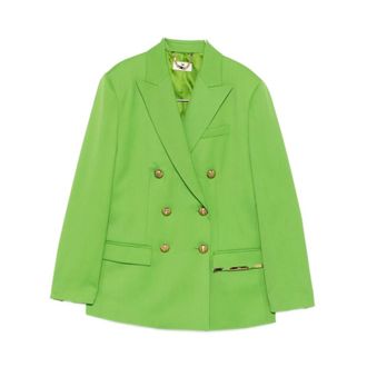 Elisabetta Franchi Blazers, female, Green, Size: XS Cool Wool Jacket with Jewel Plaque