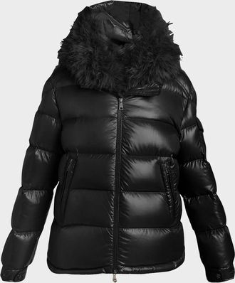 Moncler Hypolais Short Down Jacket with Faux Fur