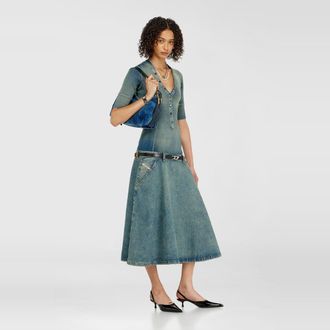 Diesel Drop-waist midi dress in knit and denim - Dresses - Woman - Blue