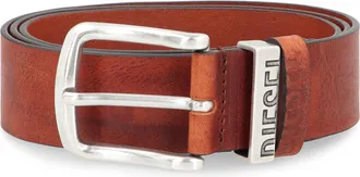 Diesel Mens Leather Belt With Silver-Tone Buckle Brown Cow Hide