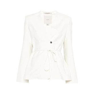 Calvin Klein Blazers, female, White, Size: XS Double-breasted V-neck Jacket