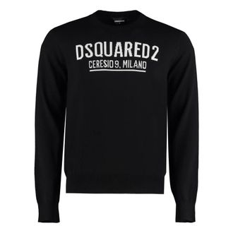 Dsquared2 Sweatshirts, male, Black, Size: 2XL Virgin wool crew-neck sweater