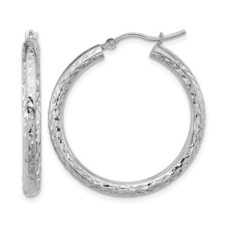Diamond2Deal 14k Gold Diamond-cut 3x30mm Round Hoop Earrings