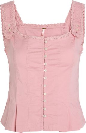 Free People Bridgette Embroidered Stretch-cotton top - Light Pink - XL (UK 20-22 / XL)