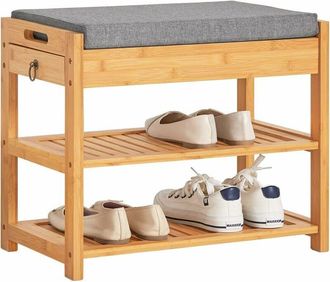 SoBuy Sobuy - Bamboo Padded Hallway Shoe Rack Seat Bench with Storage Drawer,FSR49-N