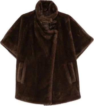Marina Rinaldi Zenit buttoned funnel-neck coat - women - Polyester/Polyester - 19 - Brown