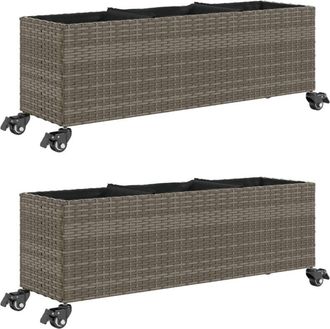 vidaXL Garden Planters with Wheels 2 pcs Grey 107x32x38 cm Poly Rattan vidaXL
