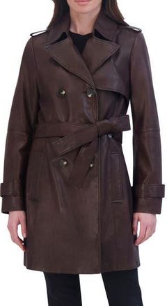 Elie Tahari Natalie Leather Trench Coat in Chocolate at Nordstrom Rack, Size X-Large