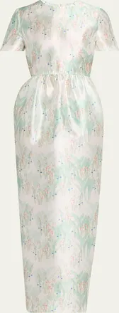 Bernadette Lexi Floral Satin Empire-Waist Column Maxi Dress