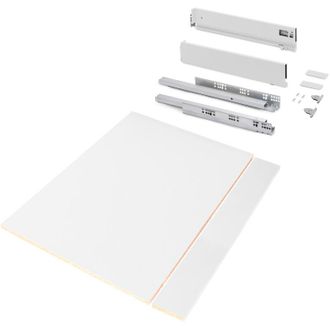 Emuca Kit di cassetti per cucina o bagno Vertex con regolazione 3D, altezza 93 mm, con pannelli inclusi, modulo 900 mm, Verniciato bianco - Emuca