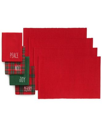Elrene Set Of 8 Holiday Christmas Sentiments Placemats & Napkins