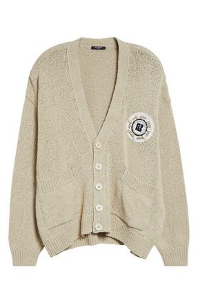 Balmain Light Cotton Blend Cardigan in Beige at Nordstrom, Size Xx-Large