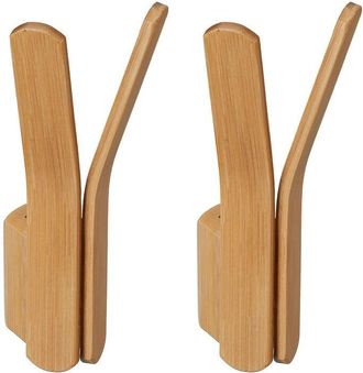 Relaxdays Relaxdays 2x Double Wall Hooks Bamboo, Wall-Mounting, Coat Hangers, Clothes & Towels Rack, HWD: 15 x 6.5 x 6 cm, Natural