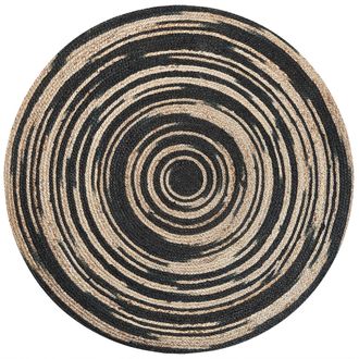 Beliani Alfombra Beige Negro Redonda Trenzada 140 Cm Estilo Boho R&uacute;stico De Yute Artora
