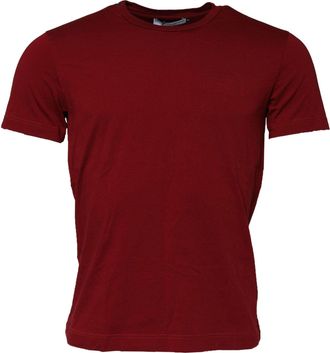 Dolce & Gabbana Mens Maroon Cotton Crew Neck Short Sleeves T-Shirt
