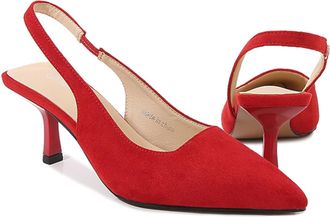Generic Red,4.5 UK,Low Kitten Heels for Womens Slingback Dressy Pumps Pointed Closed Toe Slip-on Pump Elegant Wedding Comfort Shoes