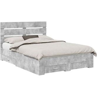 vidaXL Estructura De Cama Con Caj&oacute;n Gris Concreto 140 X 190 Cm Vidaxl
