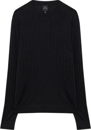 A|X Armani Exchange Wave Knit Sweater - Heren - Ronde hals truien - Zwart - M - Wol - Truien & Vesten