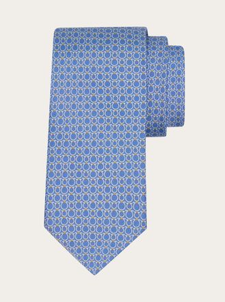 Ferragamo Uomo Cravatta in seta stampa Gancini Blu