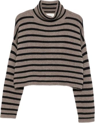 Lisa Yang Trui met rolkraag en strepen - Dames - Cashmere truien - Beige - S - Kasjmier - Truien & Vesten