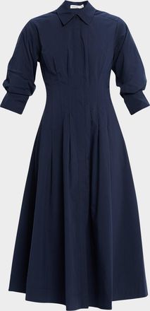 SIMKHAI Jazz Core Cotton Poplin Pintuck Midi Dress