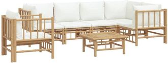 vidaXL Set De Muebles De Jard&iacute;n 7 Piezas Bamb&uacute; Y Cojines Blanco Crema Vidaxl