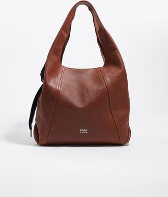 Bimba & Lola Large Leather Paper Shoulder Bag in Dark Tan at Nordstrom