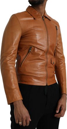 Dolce & Gabbana Mens Brown Lamb Leather Full Zip Blouson Jacket Clothing