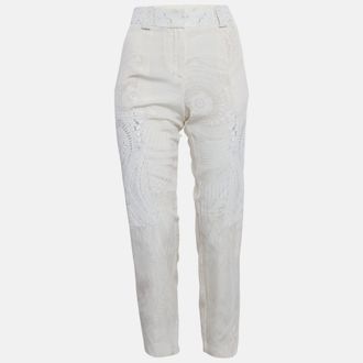 Roberto Cavalli Beige Printed Silk Slim Fit Trousers