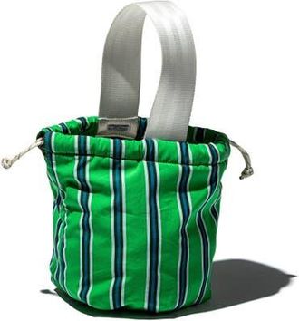 Puebco Shirt Fabric Drawstring Bag in Green Stripe at Nordstrom