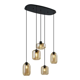 QAZQA Qazqa Moderno L&aacute;mpara Colgante Moderna Negra Con Cristal &Aacute;mbar 5 Luces - Sheena Met&aacute;lica /vidrio Ovalada Adecuado Para Led Max. 5 X 15 Watt