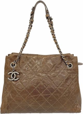 Chanel Dark Brown Grained Calfskin Tote Bag (Pre-Owned)