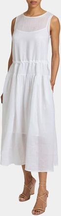 Santorelli MISTY Sleeveless Drop-Waist Midi Dress in Lightweight Ramie in Off White at Nordstrom, Size 12
